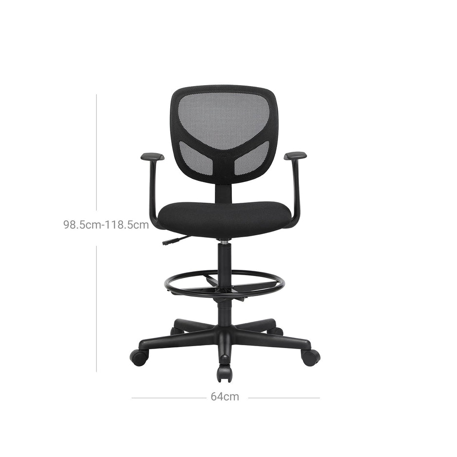 Office Chair - Ergonomisch - mit Armlehnen und Fußstütze - Arbeitshocker - Schwarz