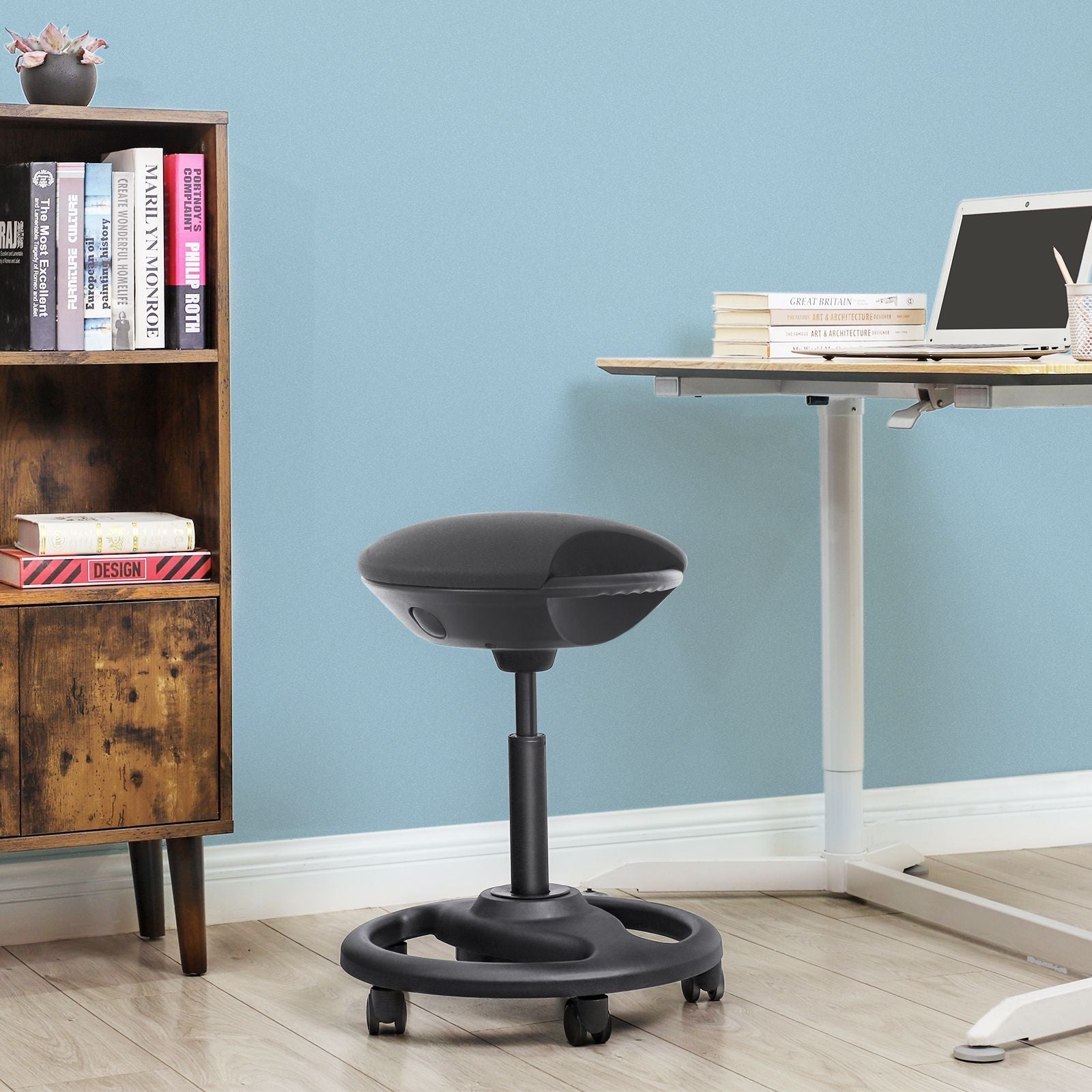 Werk Stuhl - Ergonomische Schwenkziele auf Rädern - Höhe einstellbar - Schwarz
