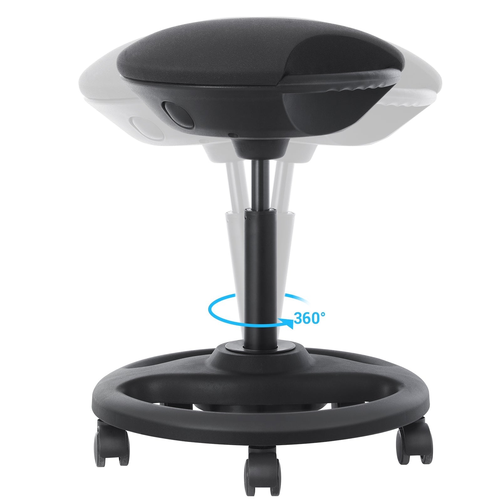 Werk Stuhl - Ergonomische Schwenkziele auf Rädern - Höhe einstellbar - Schwarz