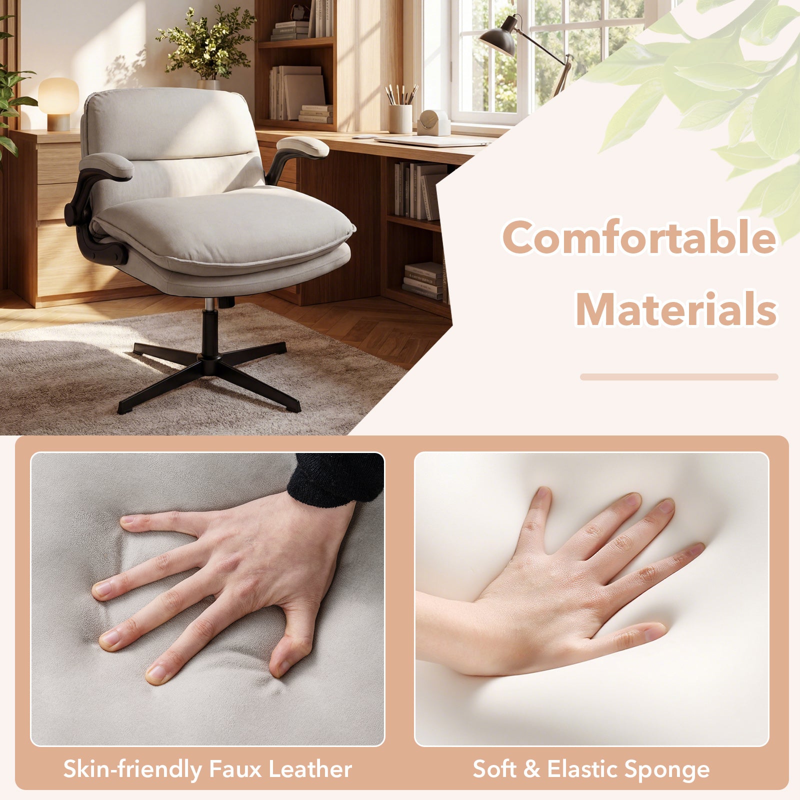 Ergonomisk – kontorsstol, höjdjusterbar skrivbordsstol med ryggstöd lastkapacitet upp till – 150 kg – Beige