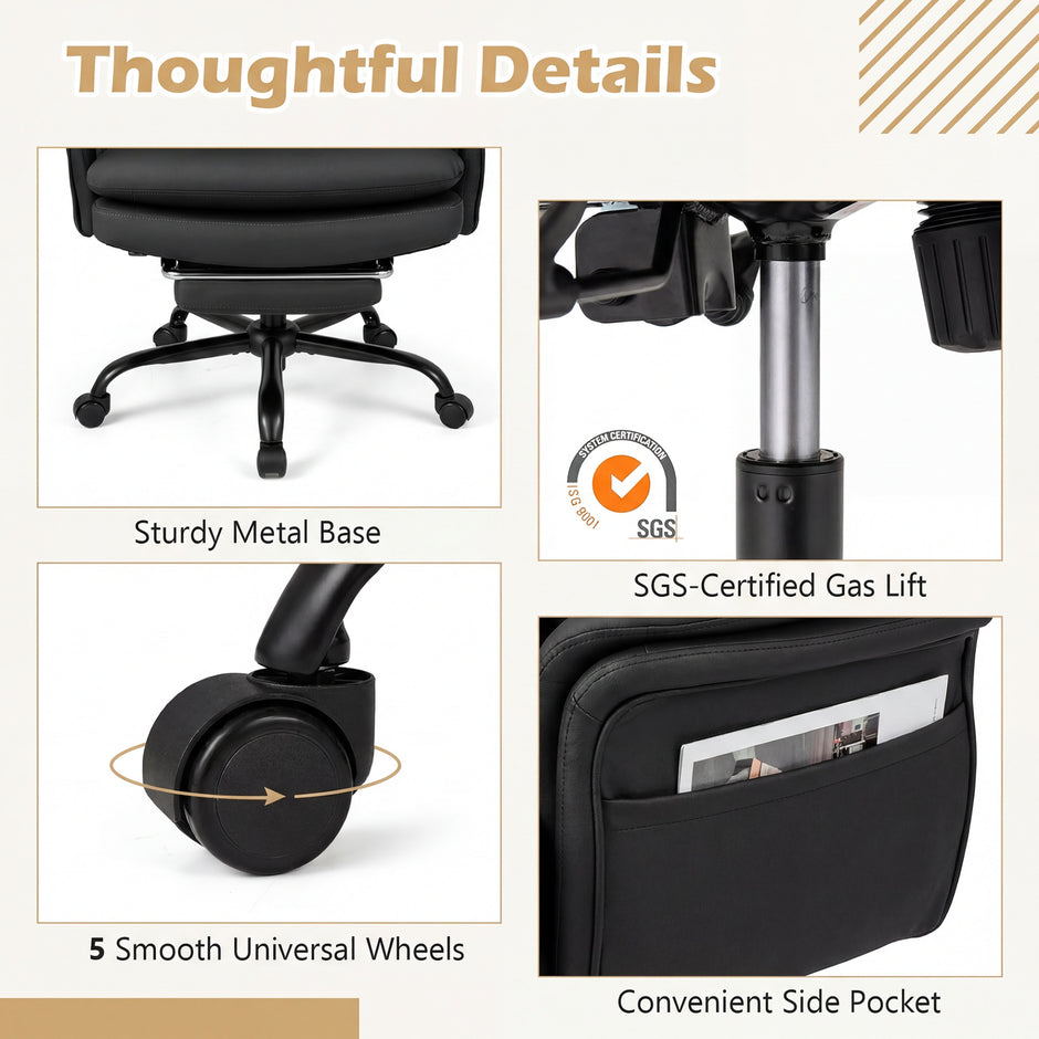 Ergonomisk – kontorsstol, höjdjusterbar chefsstol med hjul och utdragbart fotstöd – 5