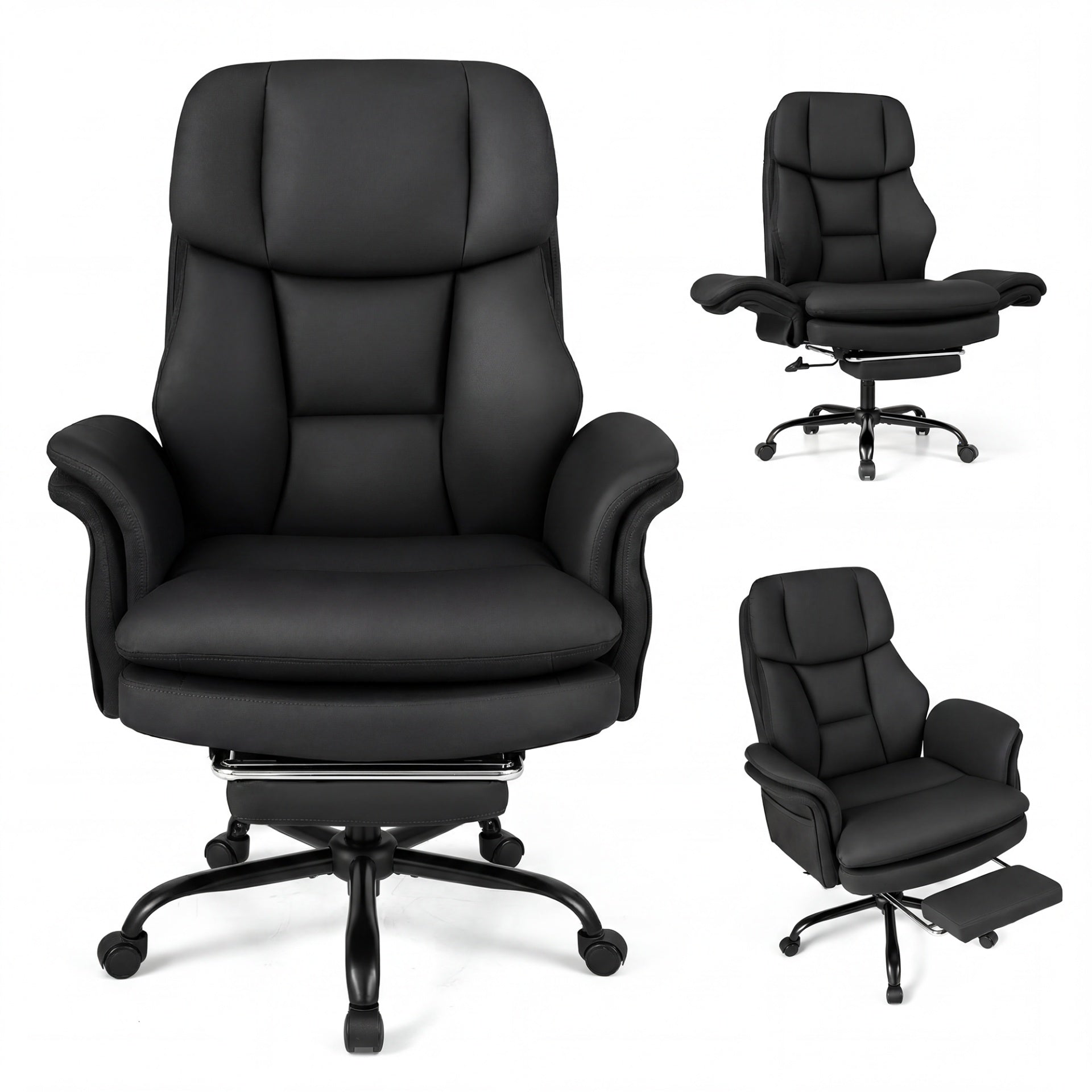 Ergonomisk – kontorsstol, höjdjusterbar chefsstol med hjul och utdragbart fotstöd – 5