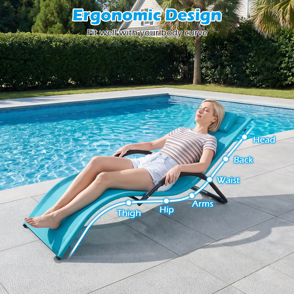 Ergonomisk – solstol med avtagbart huvudkudde liggstol belastbar upp till – 160 kg – Blå
