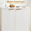 Förvaringsskåp, – sideboard i trä med räfflade dörrar och stabil metallställning, vitt