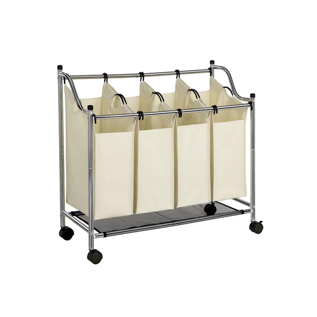 Wäschereikorb auf Rädern - 4 Waschbeutel - 4 x 35 Liter - Beige