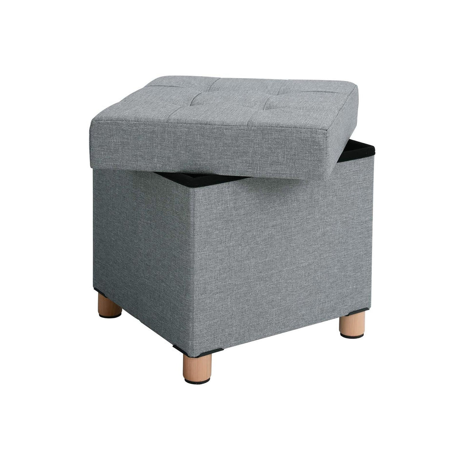 Pouf - mit Stauraum - Holzbeine - Sitzkasten - Beige