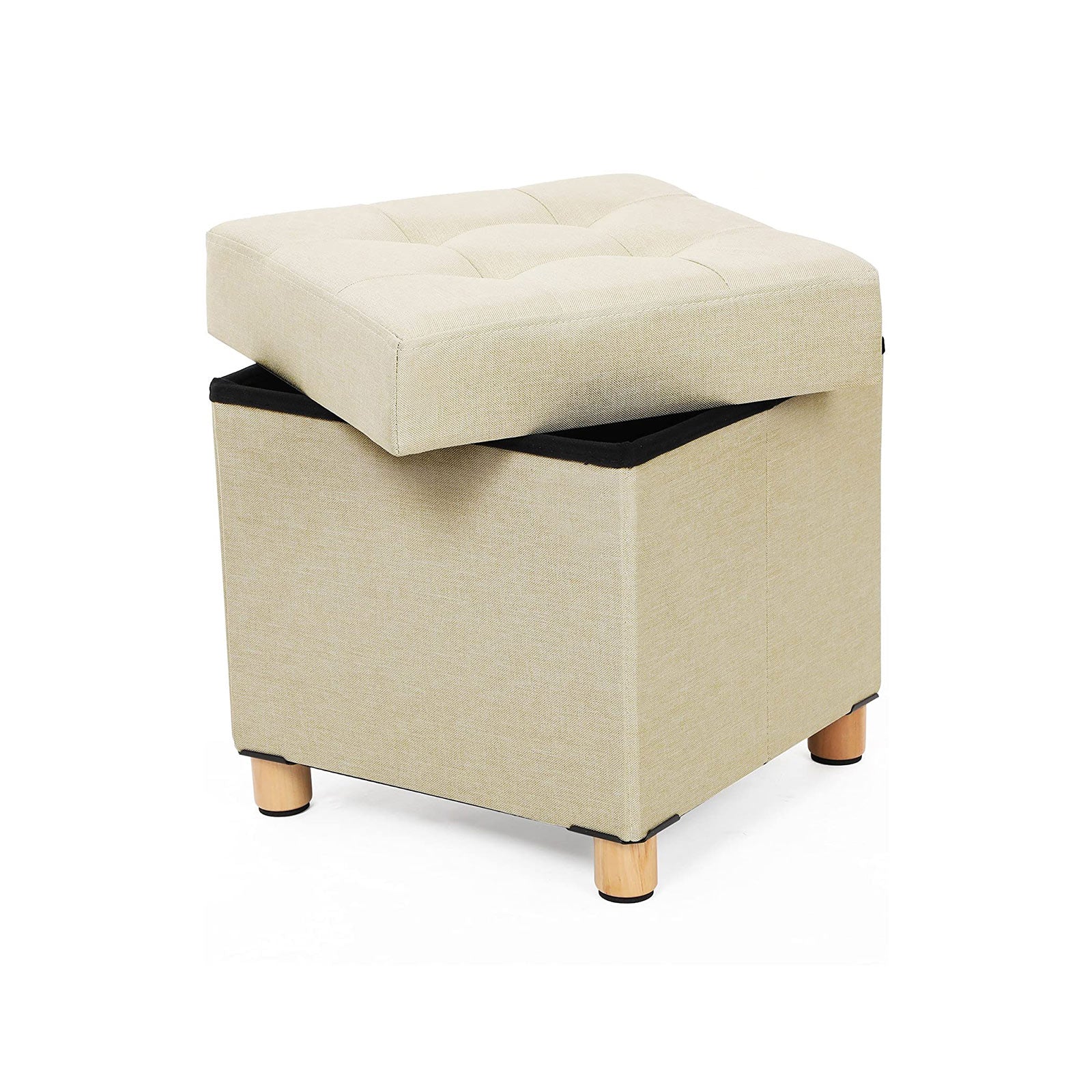 Pouf - mit Stauraum - Holzbeine - Sitzkasten - Beige