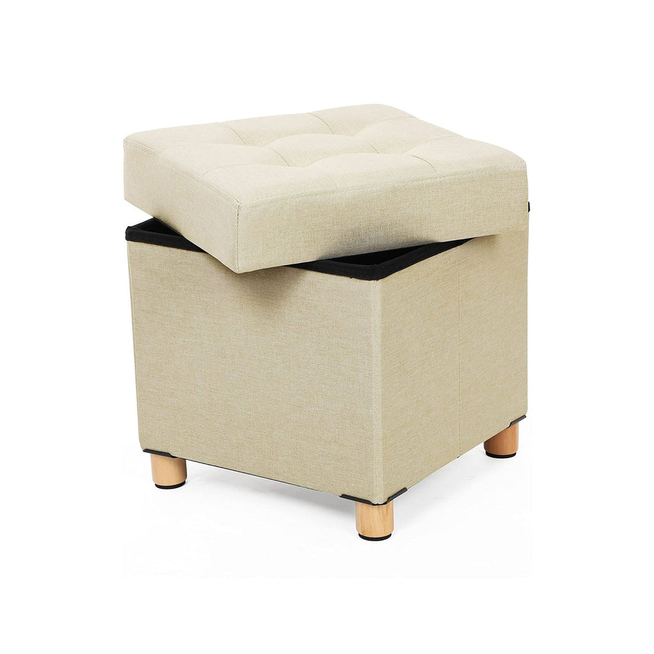 Pouf - mit Stauraum - Holzbeine - Sitzkasten - Beige
