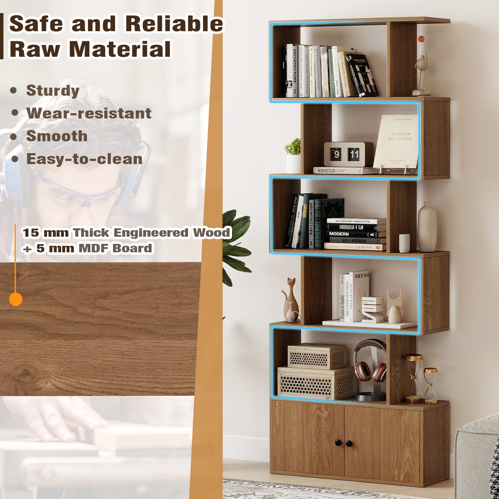 Fristående – bokhylla med dörrar cm, rumsdelarhylla våningar – 183 x 70 x 23 5