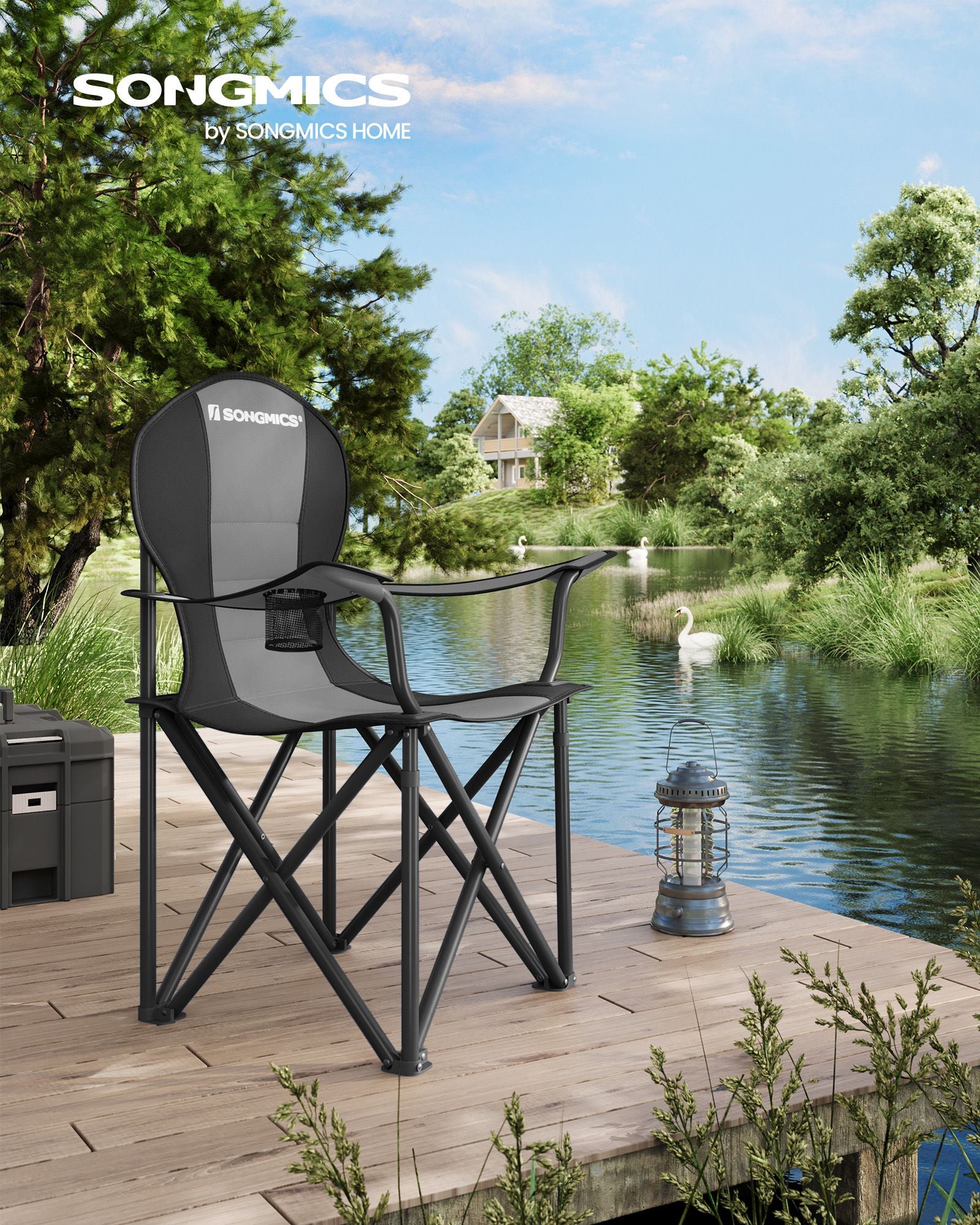 Campingstuhl-mit gesäumtem Sitz-Grau-Schwarz