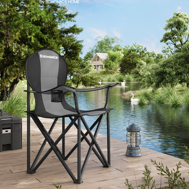 Campingstuhl-mit gesäumtem Sitz-Grau-Schwarz