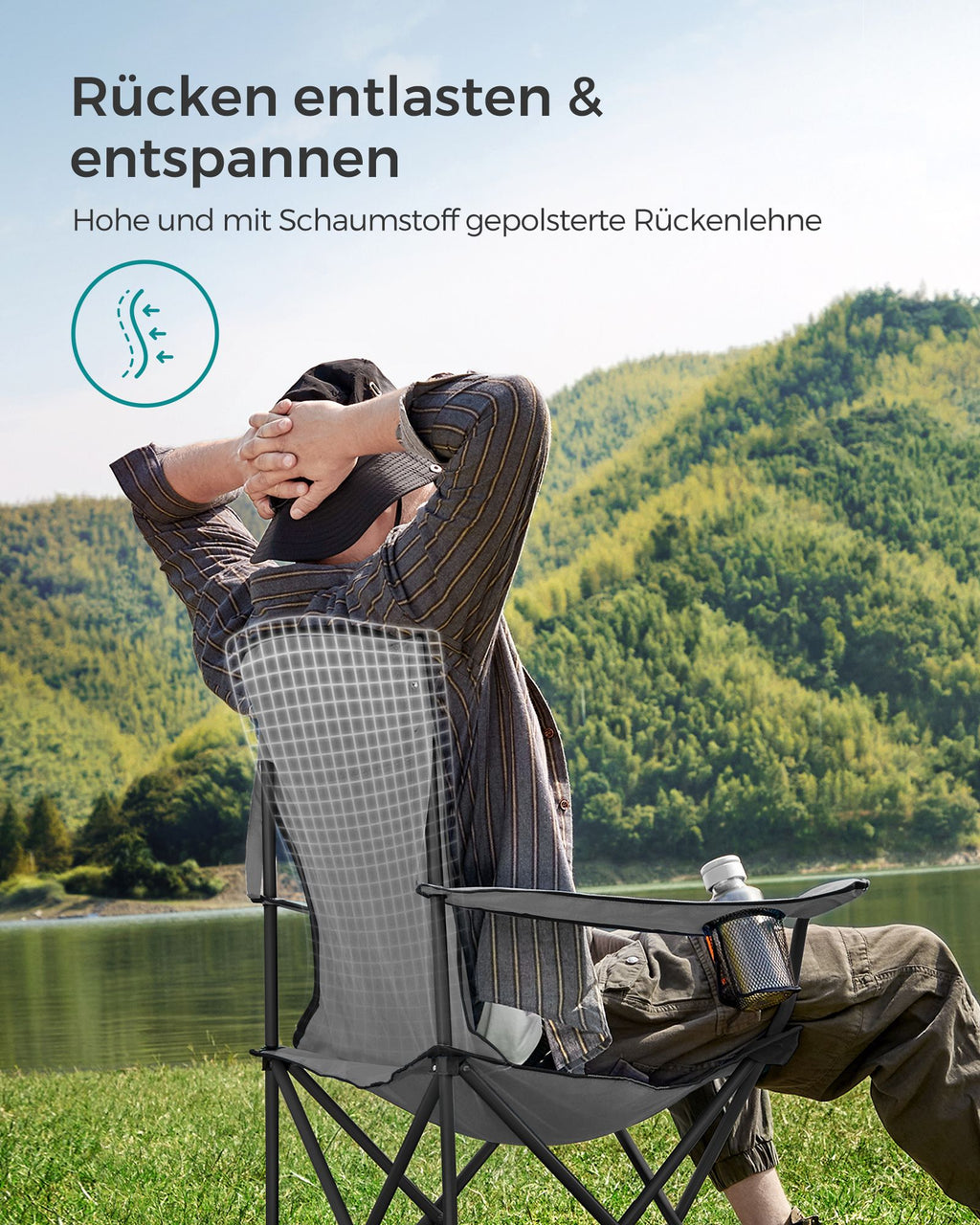 Campingstuhl-mit gesäumtem Sitz-Grau-Schwarz