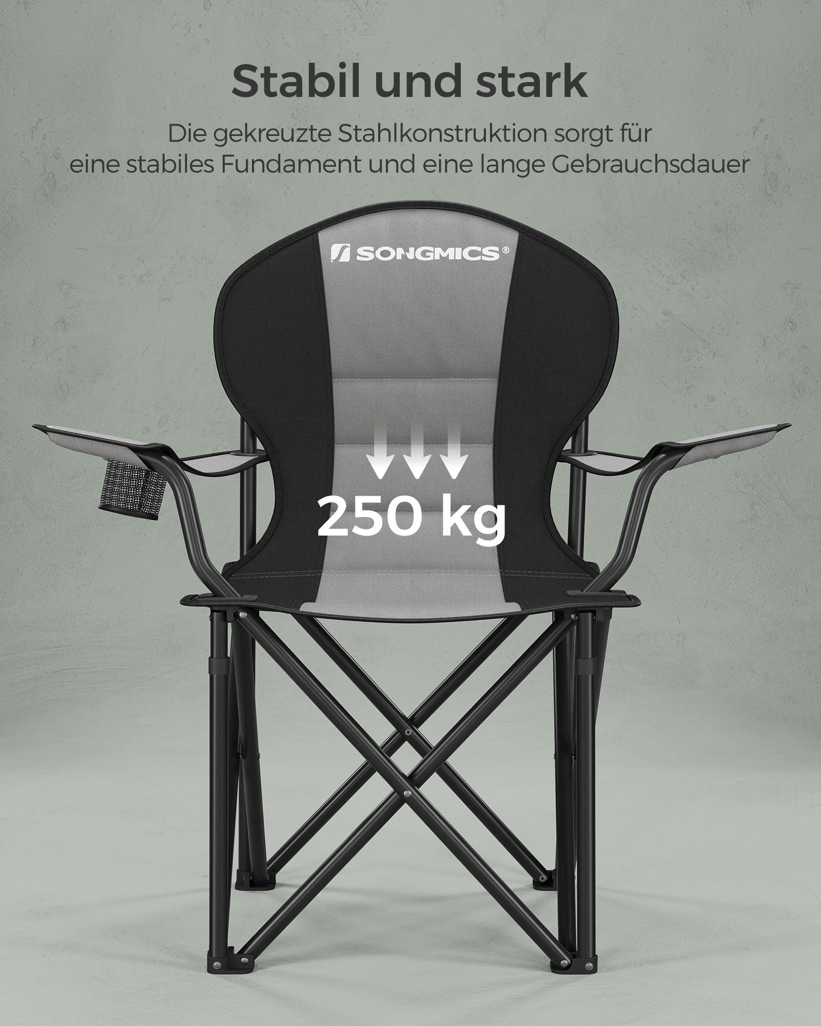 Campingstuhl-mit gesäumtem Sitz-Grau-Schwarz