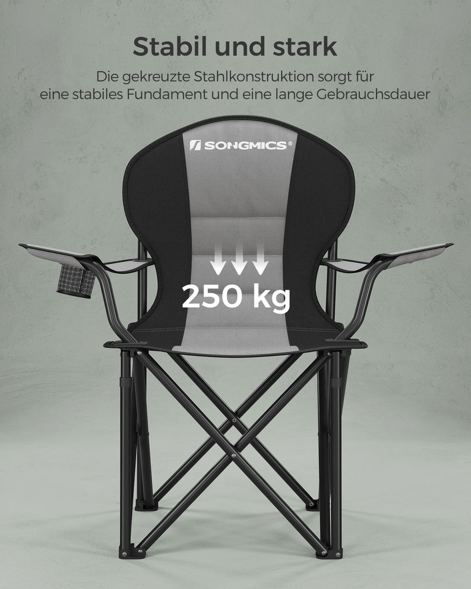 Campingstuhl-mit gesäumtem Sitz-Grau-Schwarz