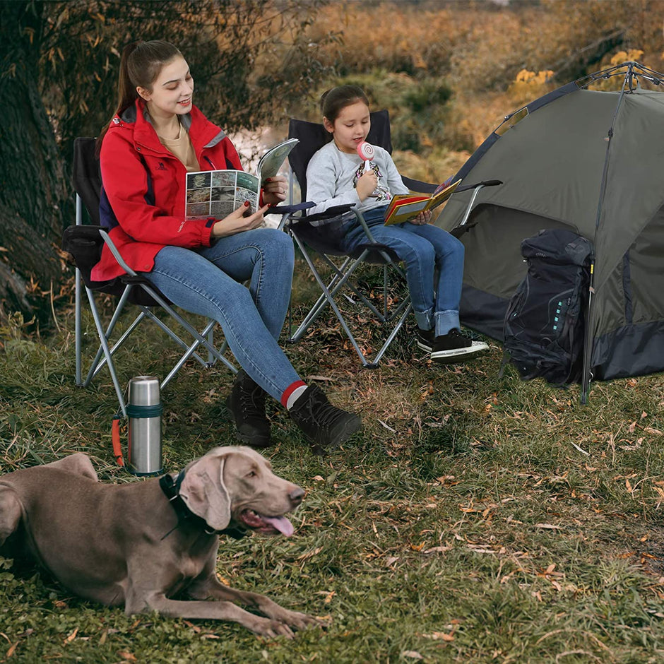 Campingstühle - Set von 2 Klappstühlen - Outdoor - mit Armlehne und Tassenhalter - Schwarz