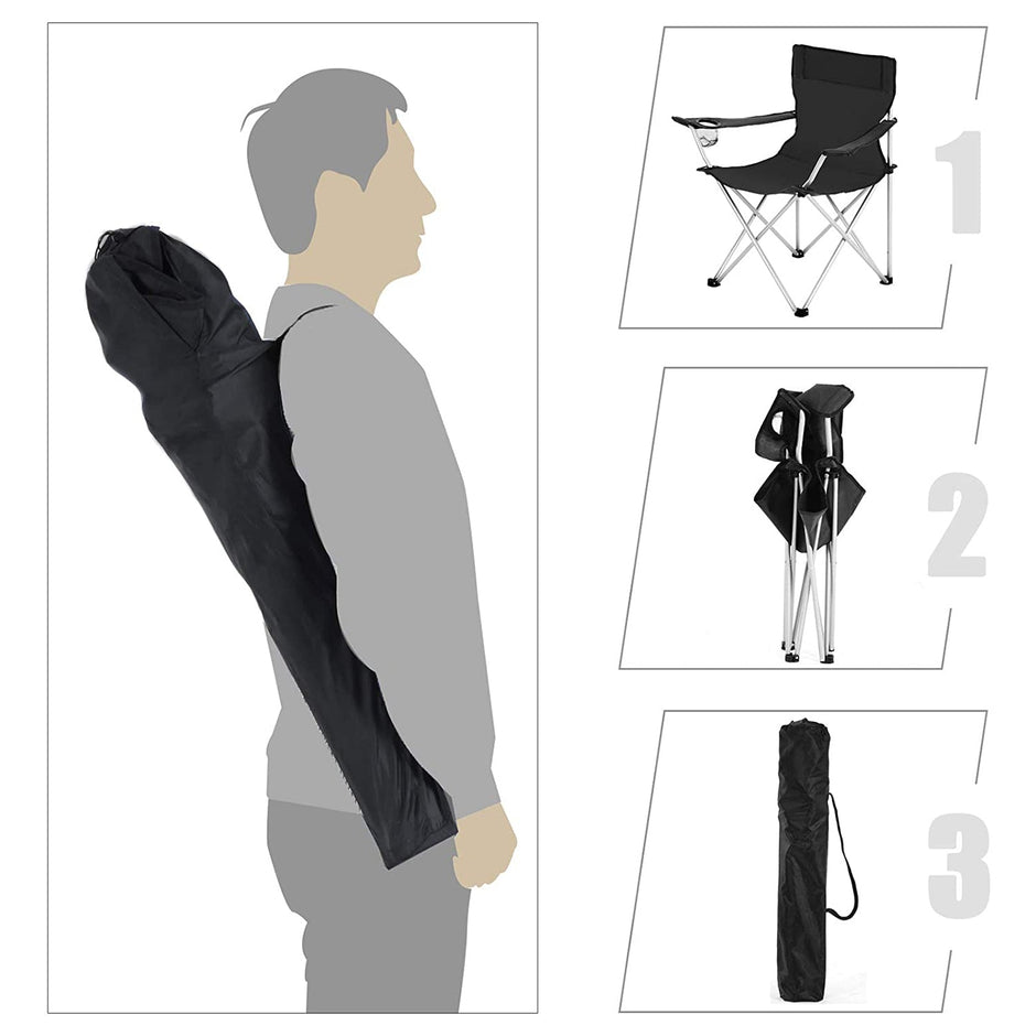 Campingstühle - Set von 2 Klappstühlen - Outdoor - mit Armlehne und Tassenhalter - Schwarz