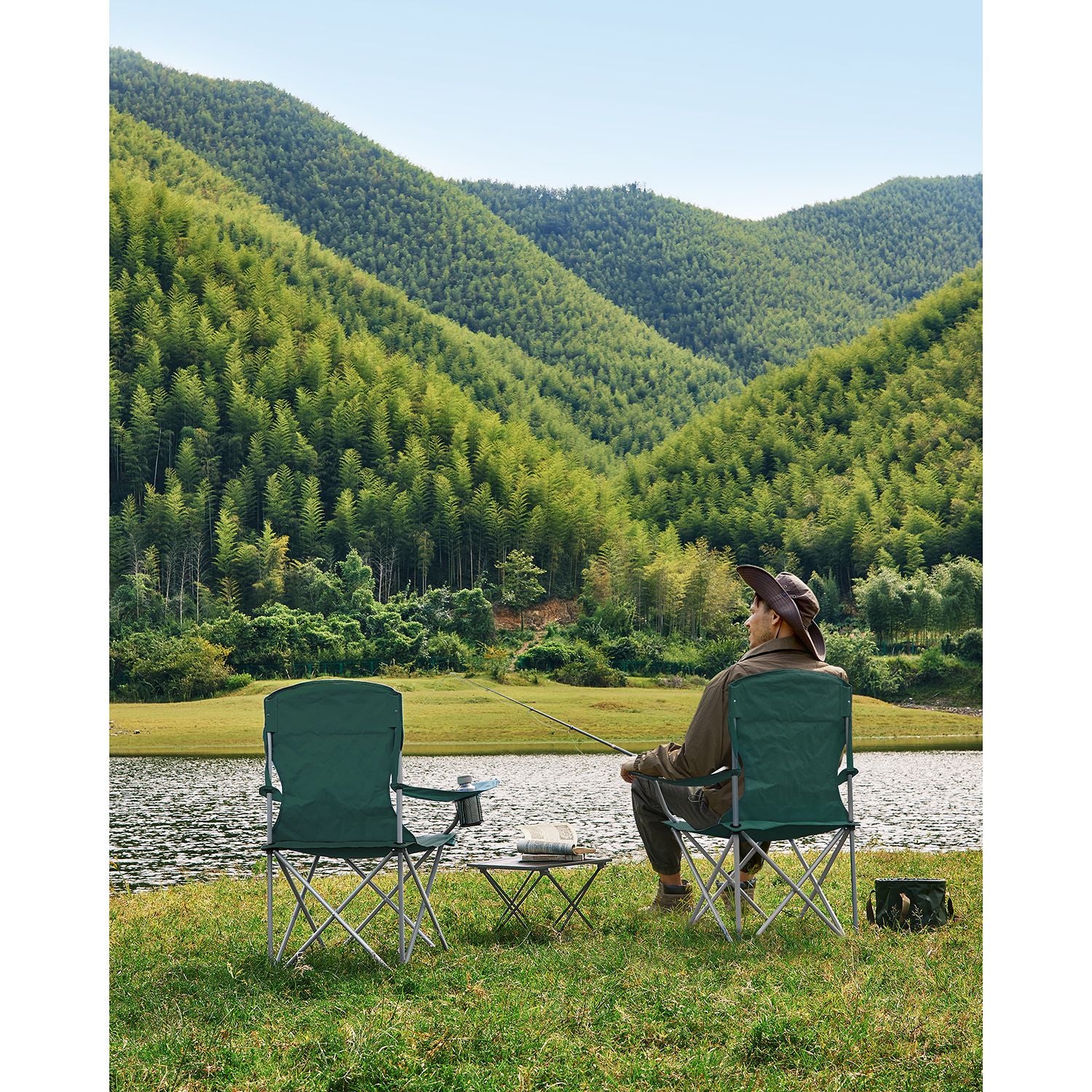 Campingstuhl - 2 mit Tassenhalter - dunkelgrün