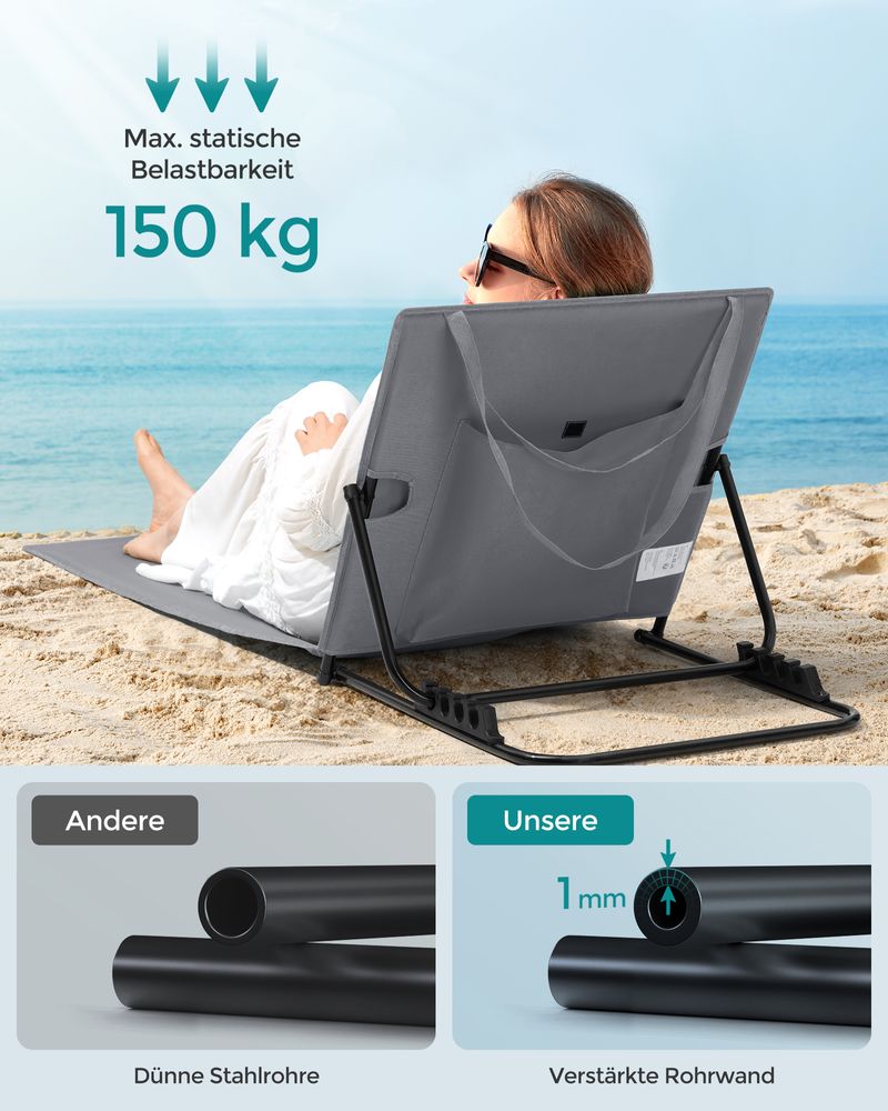 Strandstuhl - Lounger - Für den Strand - verschiedene Positionen - grau
