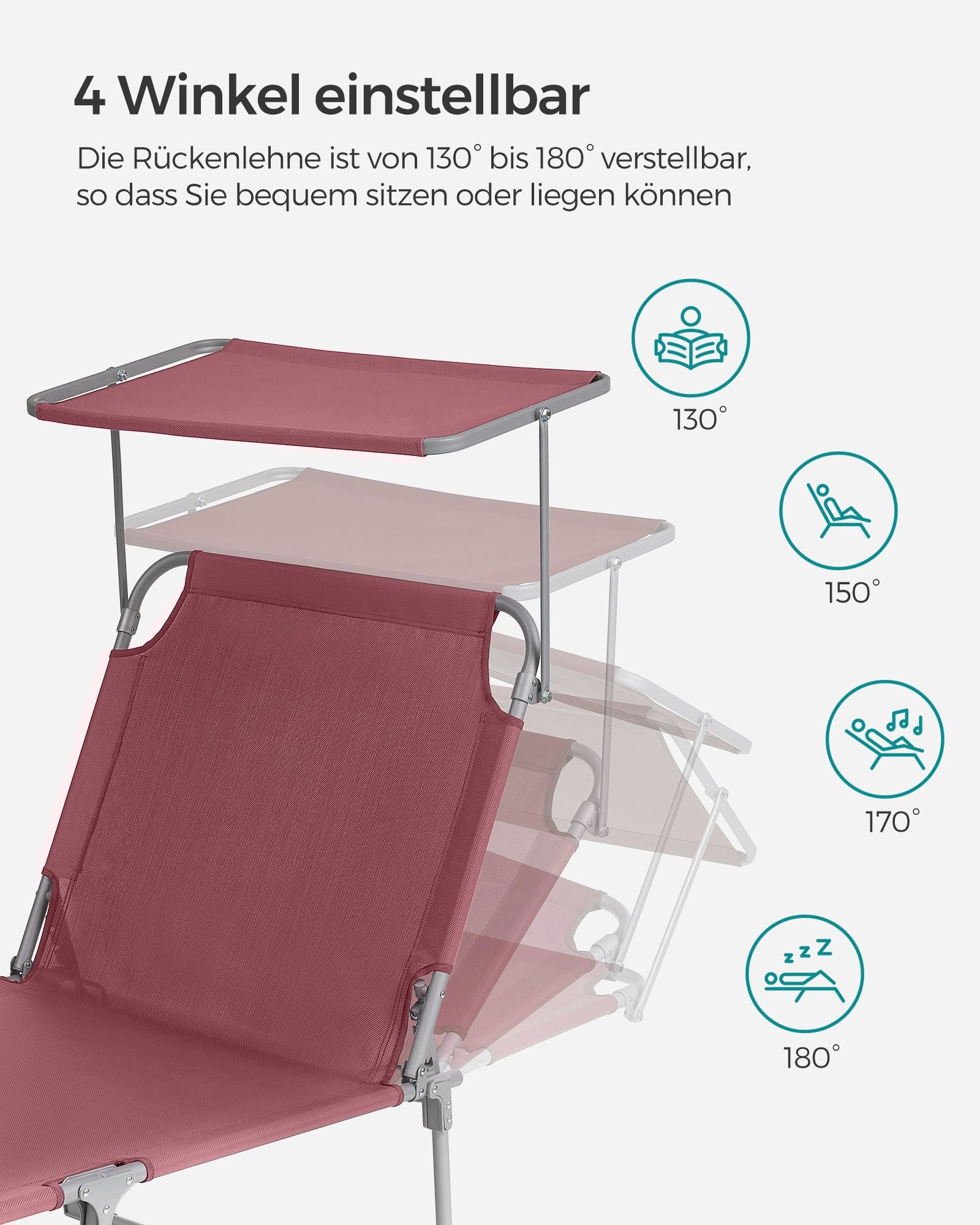 Liege - Falten - mit Sonnenschutz und Kopfstütze