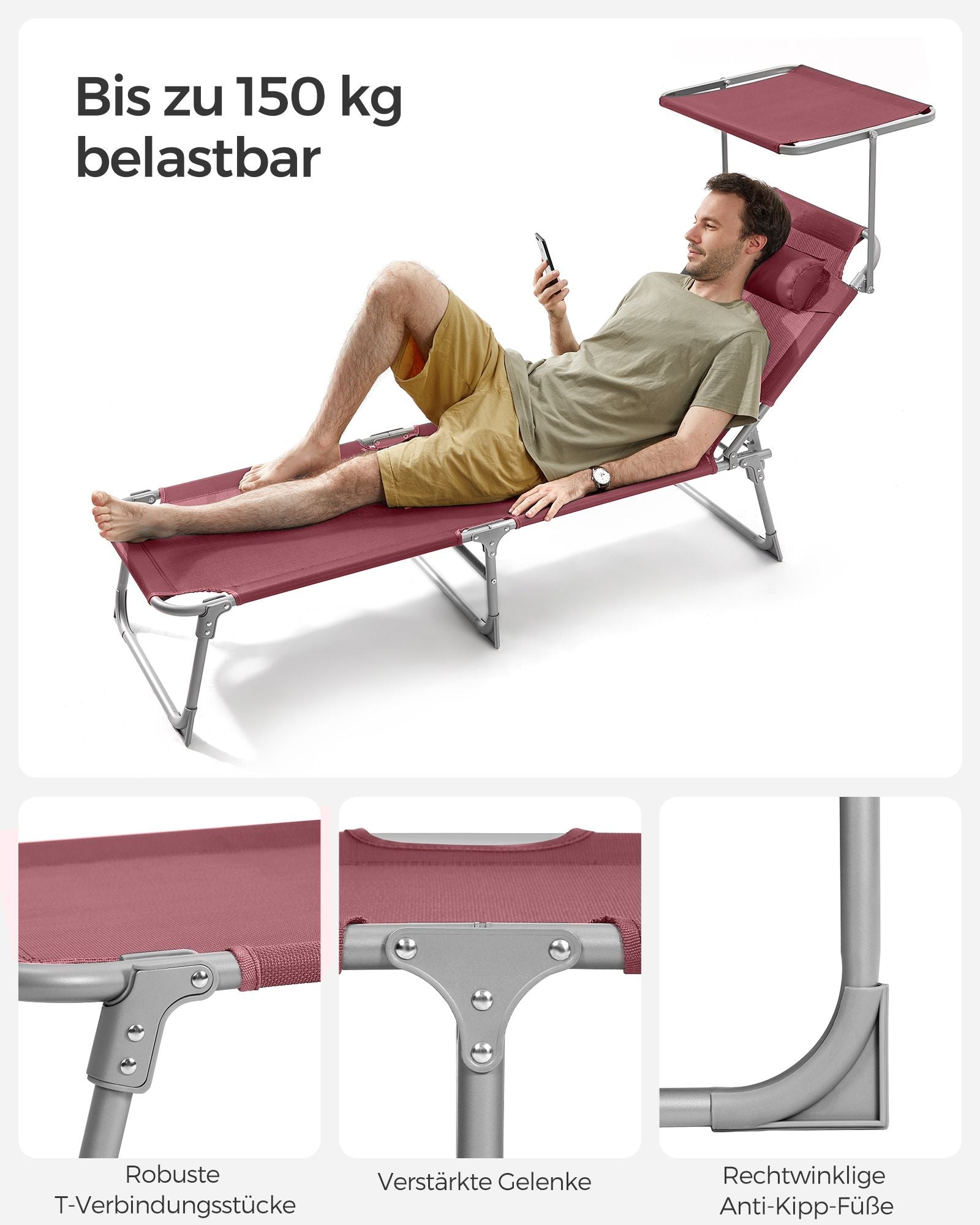 Liege - Falten - mit Sonnenschutz und Kopfstütze