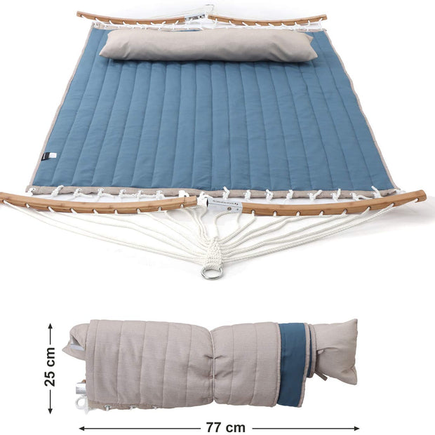 Hangmat - 2 Persoons - 200 x 140 cm - Met Kussen - Blauw-Beige