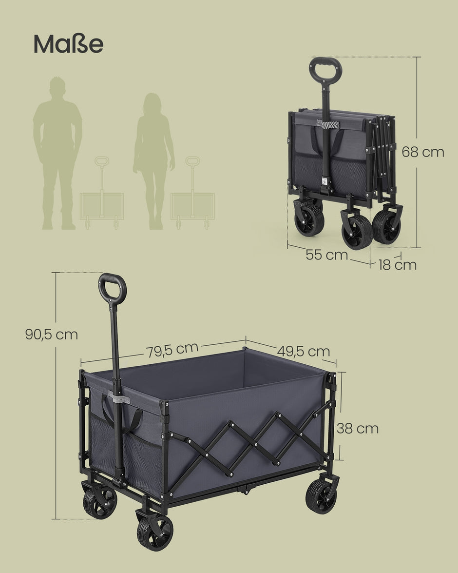 Bolderkar – Opvouwbaar – 150 Liter – Versterkte Wielen – Tot 150 kg – Duifgrijs