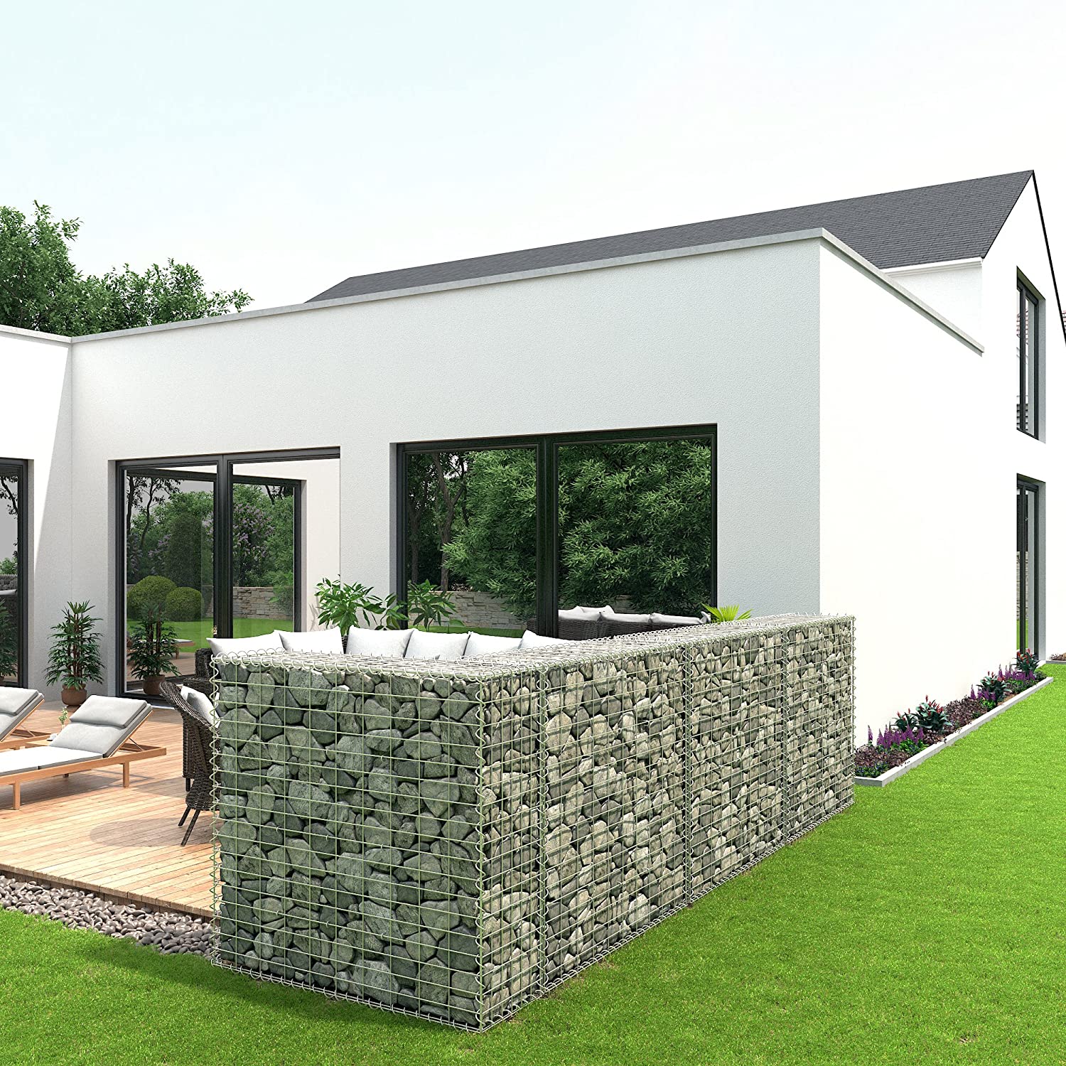 Schanskorf - Gabion aus Metallnetz - 100 x 95 x 30 cm - Silber