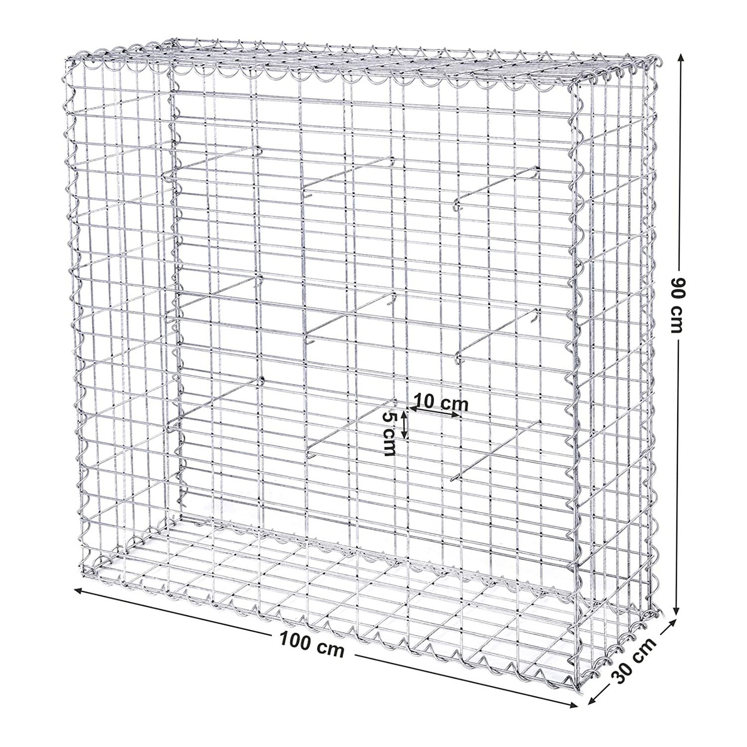Schanskorf - Gabion aus Metallnetz - 100 x 95 x 30 cm - Silber