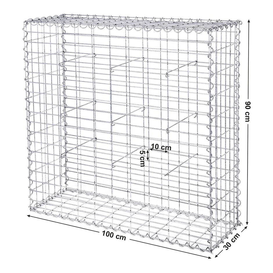 Schanskorf - Gabion aus Metallnetz - 100 x 95 x 30 cm - Silber
