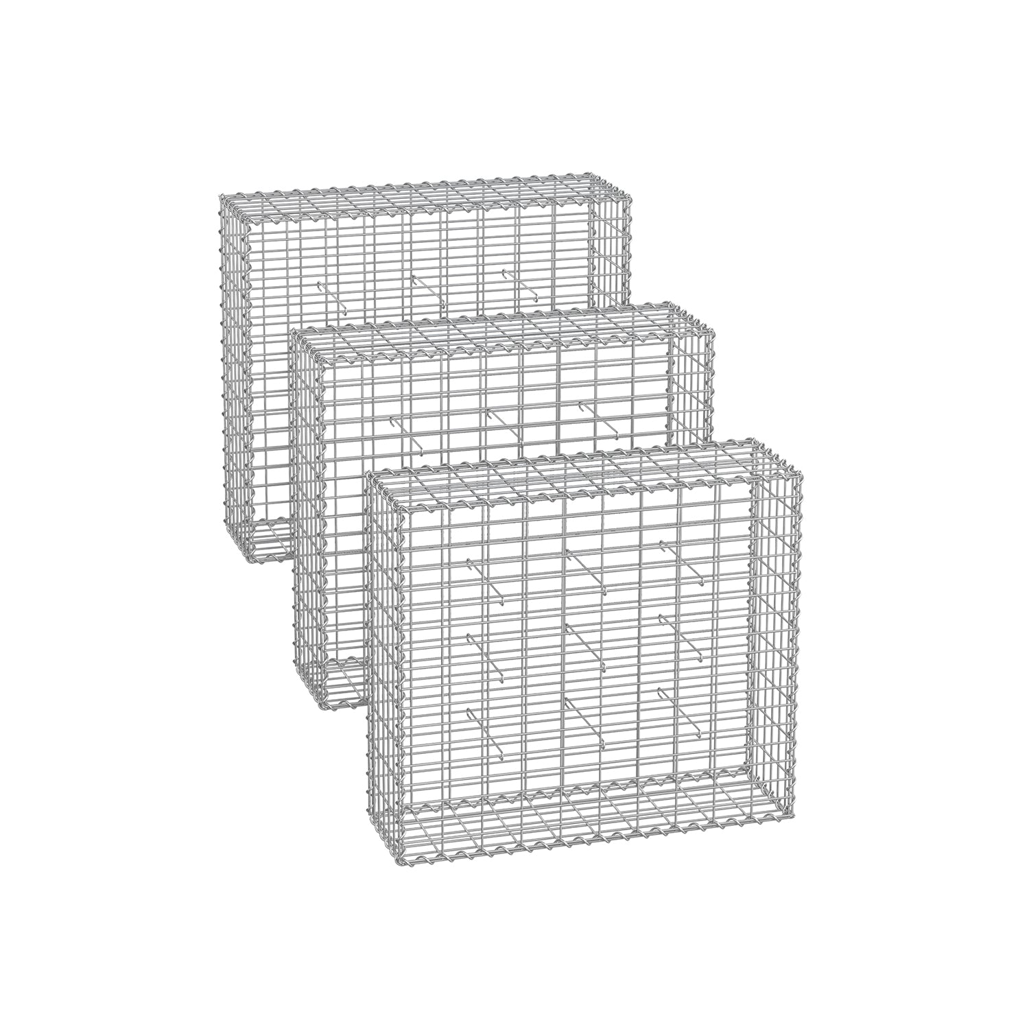 Set von 3 Schanskörben - 100 × 30 × 30 cm - Silber