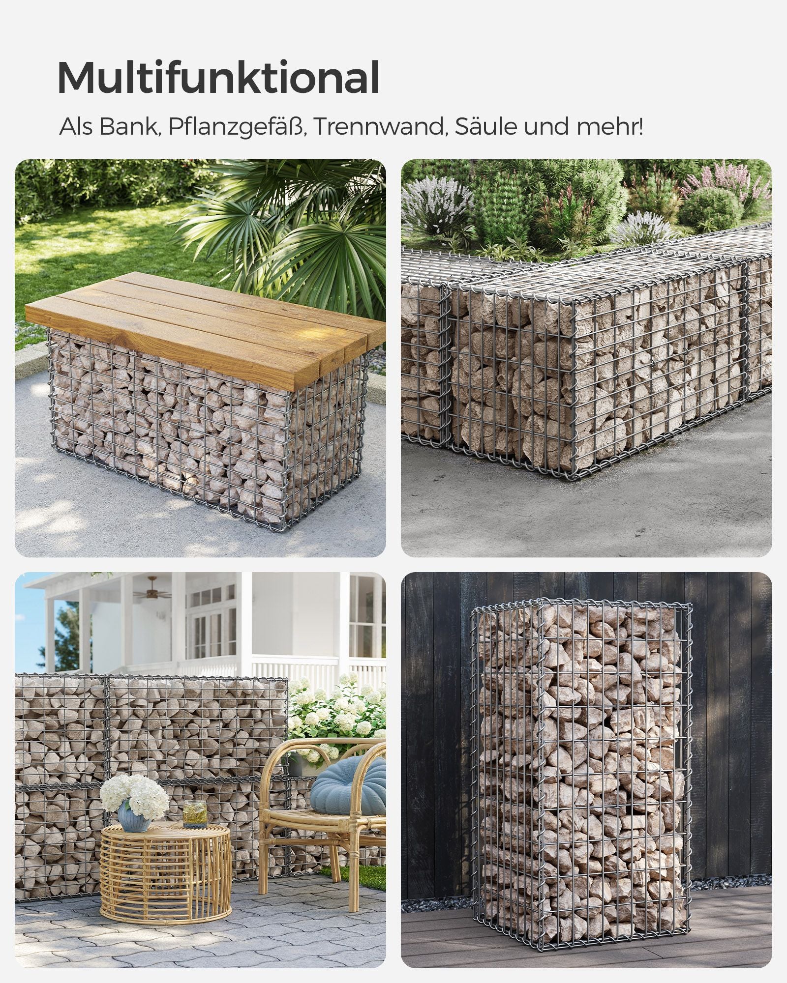 SCHANS Körbe - Set von 4 - 100 × 30 × 30 cm - Silber