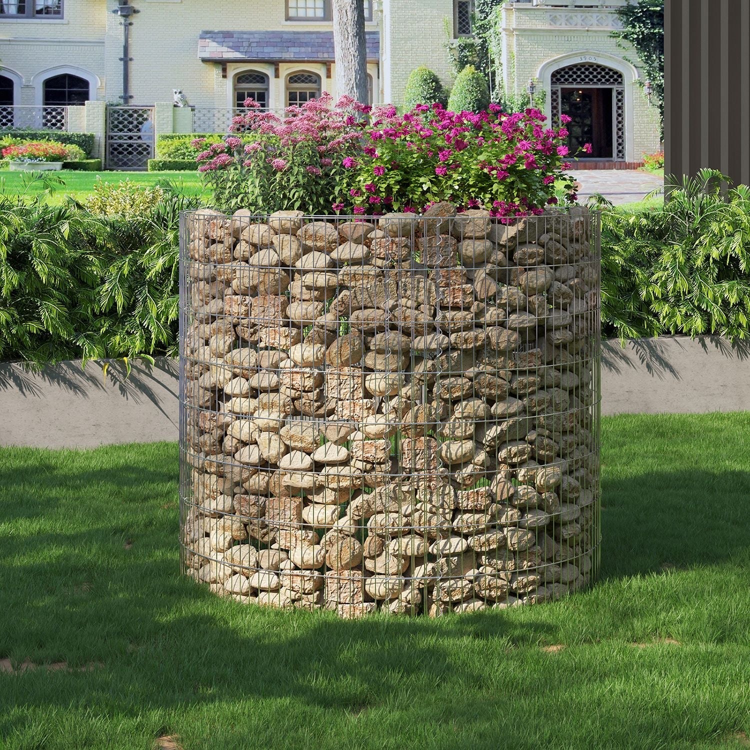 Schanskorf - runder dekorativer Korb - Metallsteinkorb - Edelstahl - 90 x 80 cm