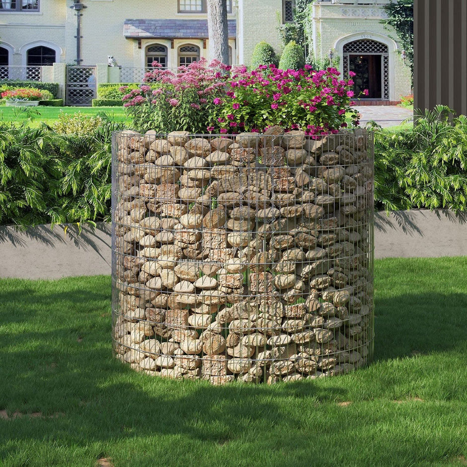 Schanskorf - runder dekorativer Korb - Metallsteinkorb - Edelstahl - 90 x 80 cm