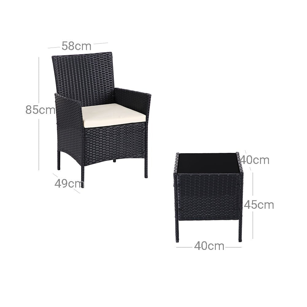 Gartenmöbelset - Loungeset - Rattan -Look - 2 Stühle und Glas Tisch - Schwarz
