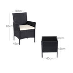 Gartenmöbelset - Loungeset - Rattan -Look - 2 Stühle und Glas Tisch - Schwarz