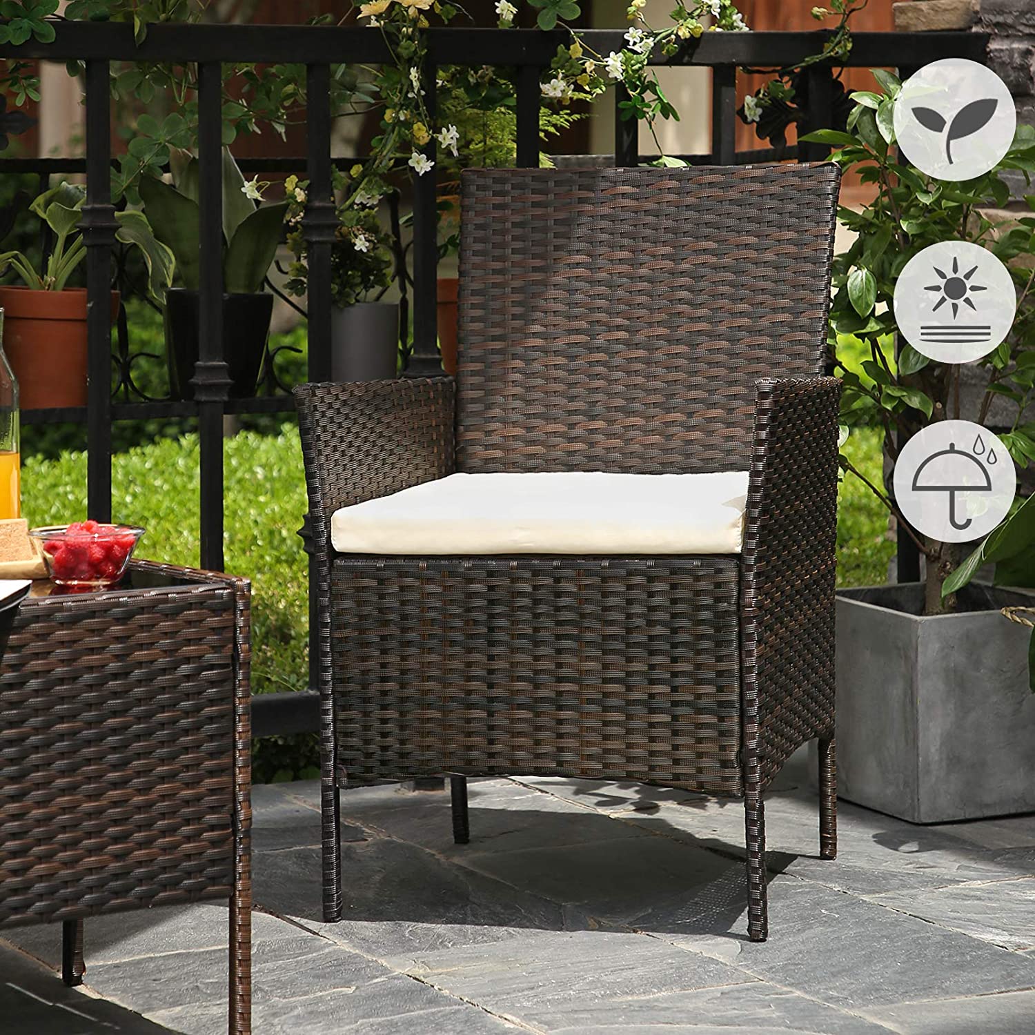 Gartenmöbelset - Lounge -Set - 2 Stühle und Tisch - Terrassenmöbel - Brown
