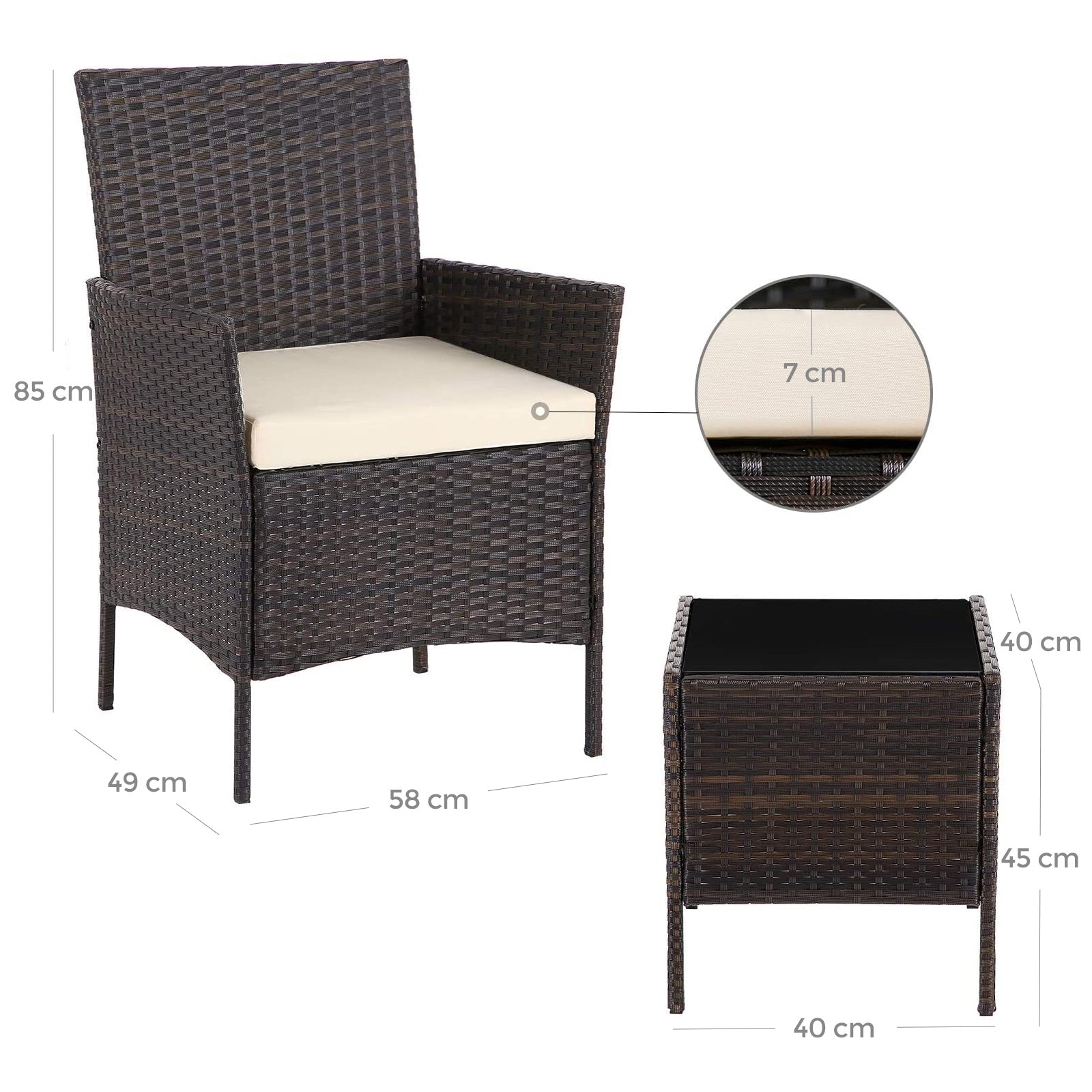 Gartenmöbelset - Lounge -Set - 2 Stühle und Tisch - Terrassenmöbel - Brown