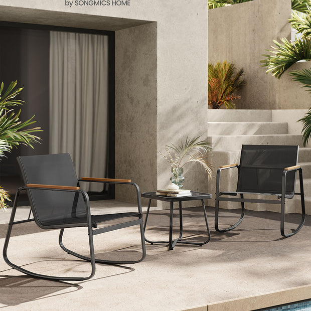 Gartenset-2-Schaukelstühle + Tischschwarz-3-Stück