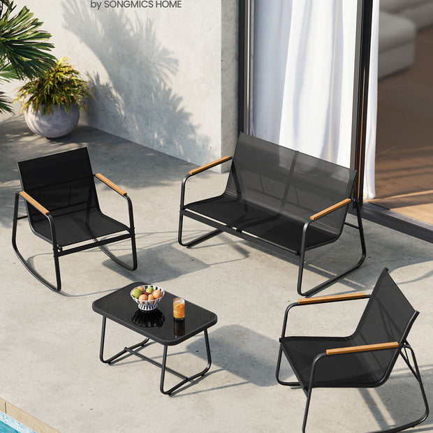 Gartenbindungsbank + 2 Schaukelstühle + Tischschwarz-4-Stück