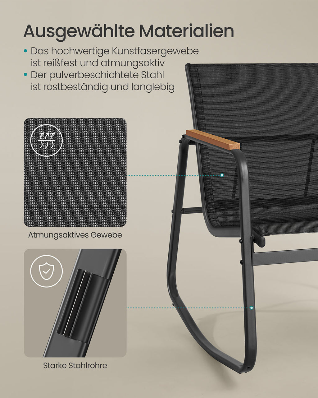 Gartenbindungsbank + 2 Schaukelstühle + Tischschwarz-4-Stück