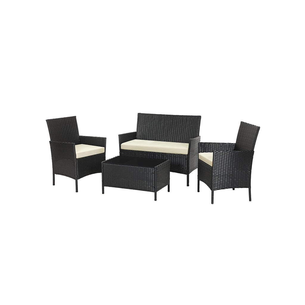 Gartenmöbelset - Loungeset - Rattan -Look - 2 Stühle und Glas Tisch - Schwarz