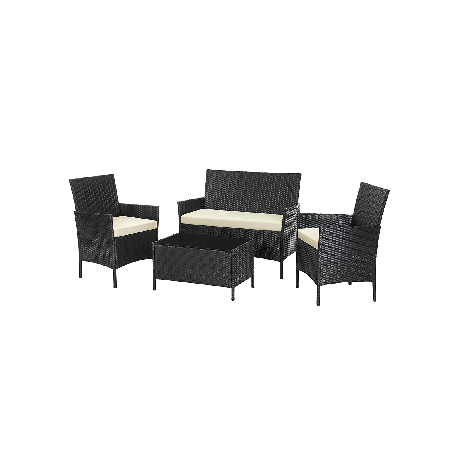 Gartenmöbelset - Loungeset - Rattan -Look - 2 Stühle und Glas Tisch - Schwarz