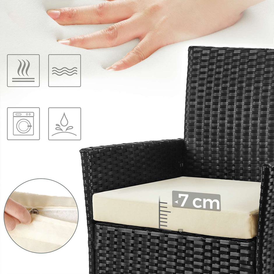 Gartenmöbelset - Loungeset - Rattan -Look - 2 Stühle und Glas Tisch - Schwarz