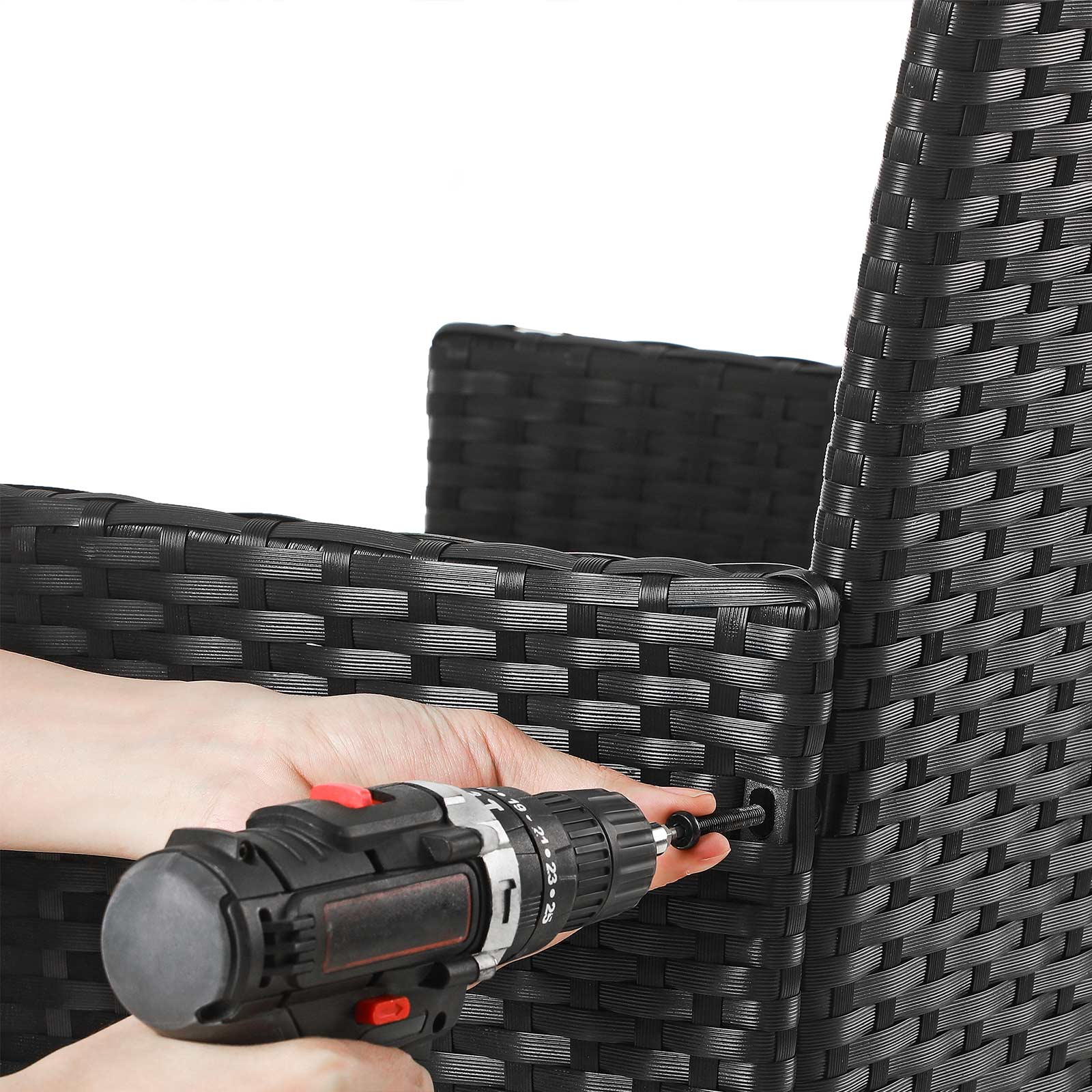 Gartenmöbelset - Loungeset - Rattan -Look - 2 Stühle und Glas Tisch - Schwarz