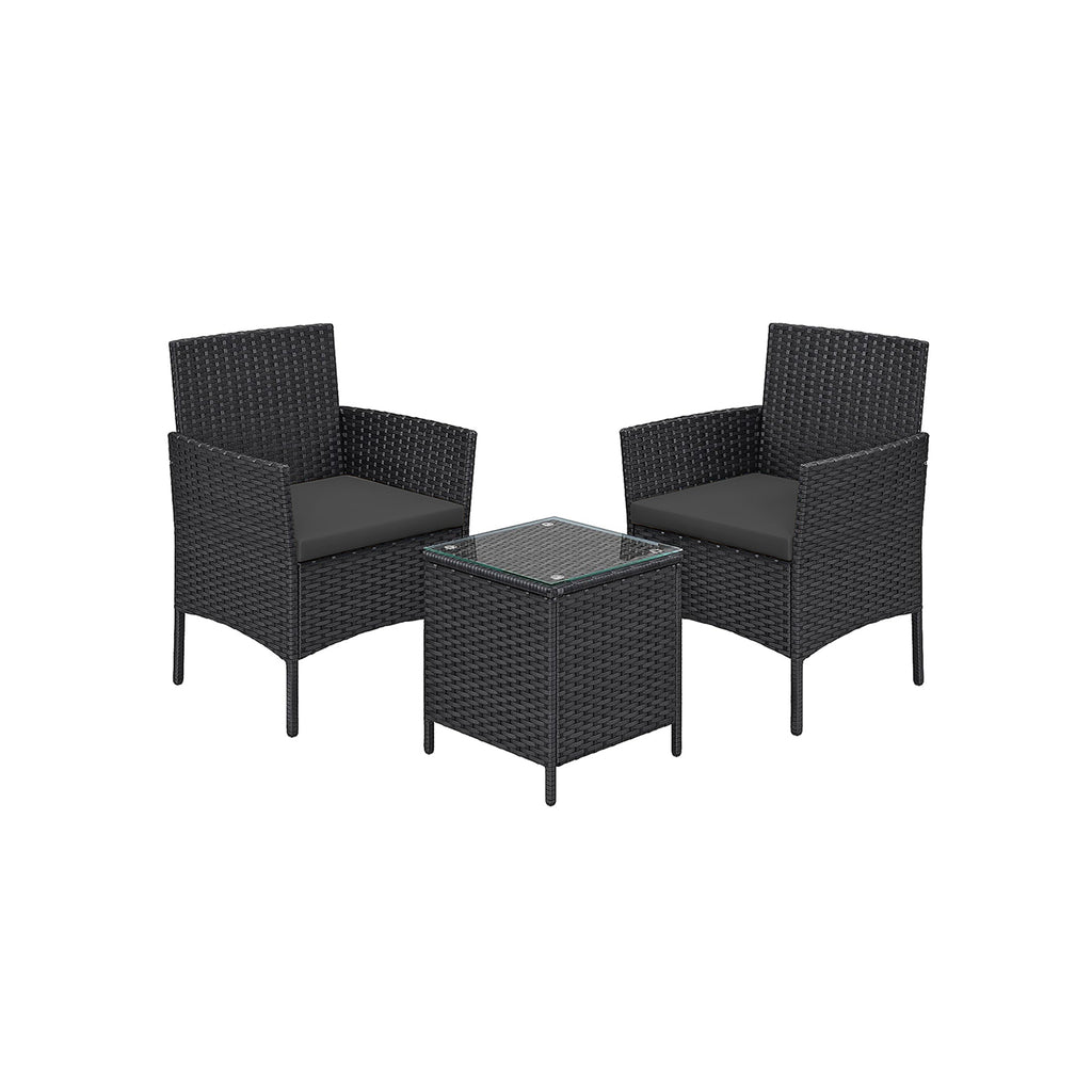 Gartenmöbel Set - PE Polyrotan - Schwarz und Grau