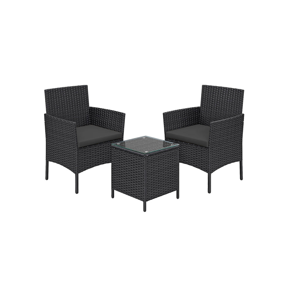 Gartenmöbel Set - PE Polyrotan - Schwarz und Grau