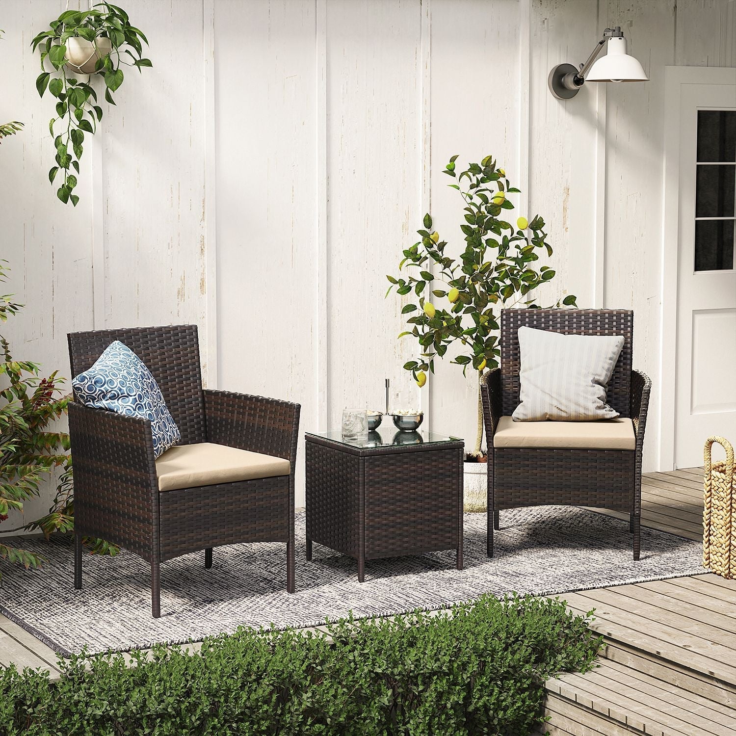 Gartenmöbelset - Lounge -Set - 2 Stühle und Tisch - Terrassenmöbel - Brown