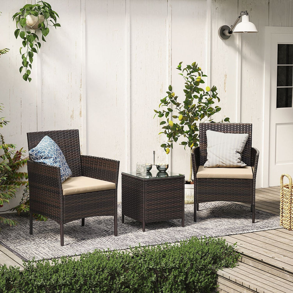Gartenmöbelset - Lounge -Set - 2 Stühle und Tisch - Terrassenmöbel - Brown