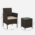 Gartenmöbelset - Lounge -Set - 2 Stühle und Tisch - Terrassenmöbel - Brown