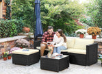 Gartenmöbelset - Lounge -Set - Gartenbank und Tisch - mit Kissen - Glasoberteil - Schwarz / Beige